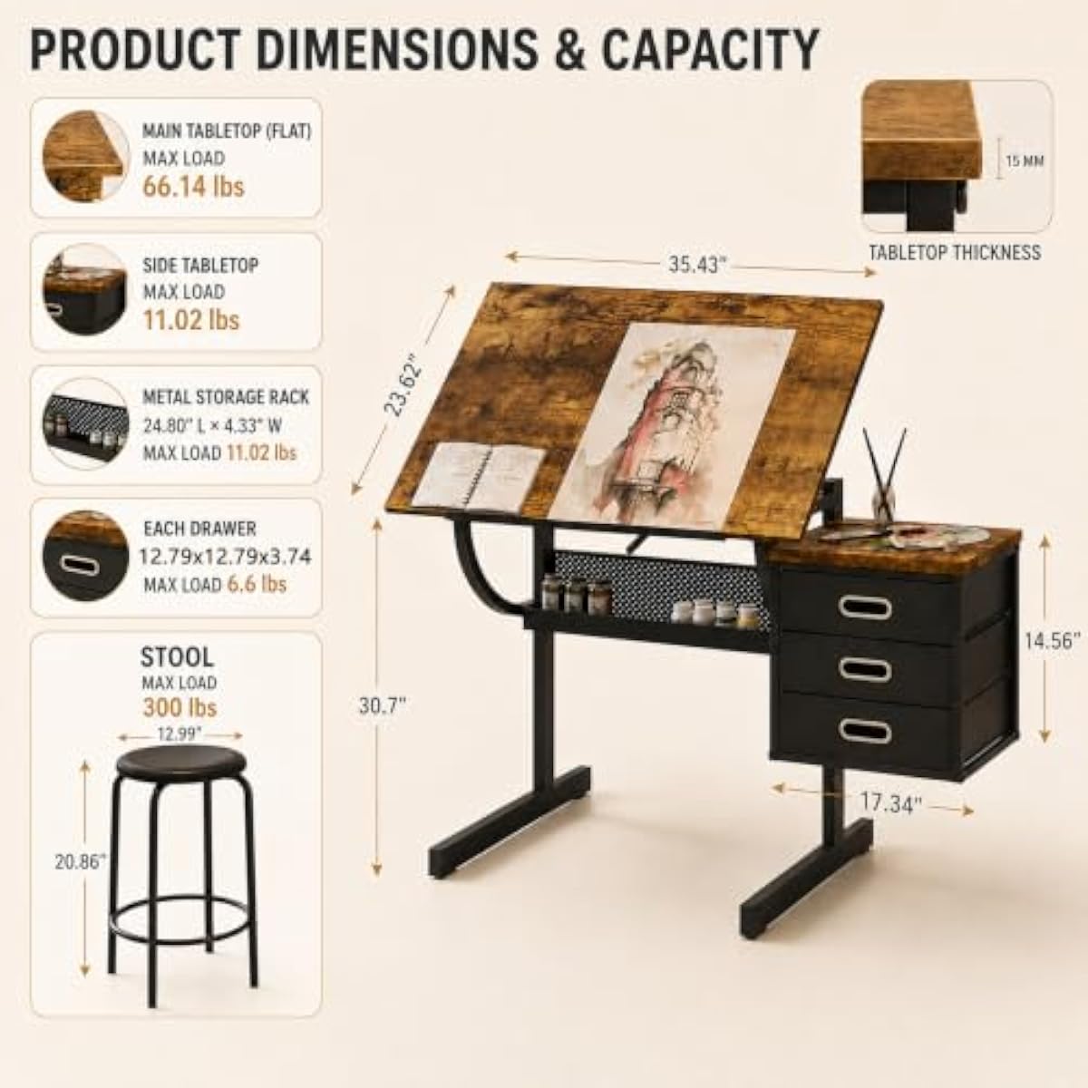 Adjustable Drafting Desk with  - огляд і ціна Tops