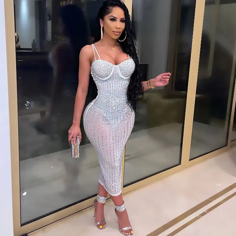 Sexy See Through Rhinestone Dr - огляд і ціна Sparkly Rhinestone Club Party Dress